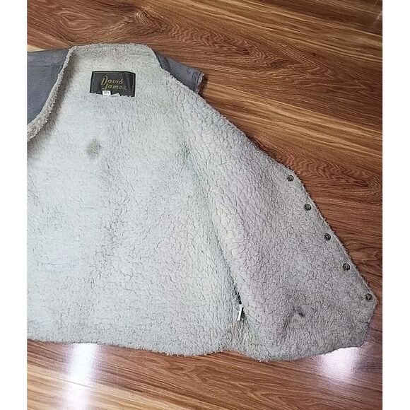Vtg Distressed Grunge David James Vest Jacket 42 R Grey Leather Sherpa USA Men - Picture 10 of 12